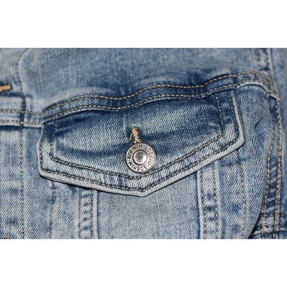 H&M Distressed Short Light Denim Jean Moto Jacket Size 10 - Picture 7 of 8